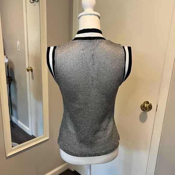 NWT BB Dakota Metallic Silver Knit Mock Neck Sleeveless Top, Size Small - Picture 8 of 15